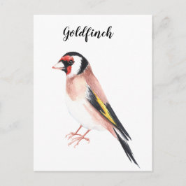 Cartão Postal Pássaro pintado com aquarela dourada. Belo cartão.