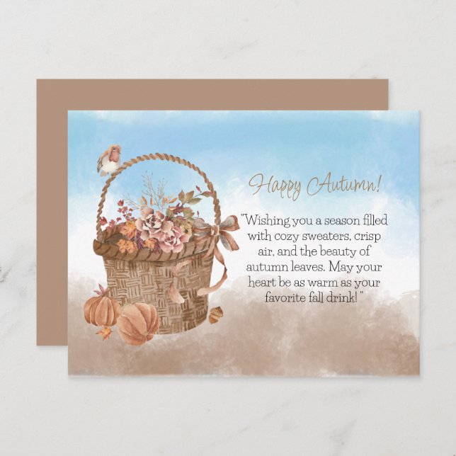Cartão Postal Pássaro Pumpkin Feliz da Flor de outono (Frente/Verso)