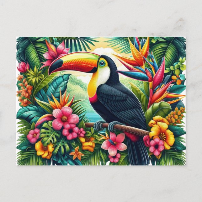 Cartão Postal Pássaro Tropical/Jungle Toucan (Frente)