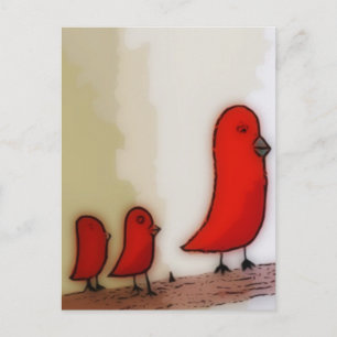 Cartão Postal Pássaro vermelho com arte dos bebês