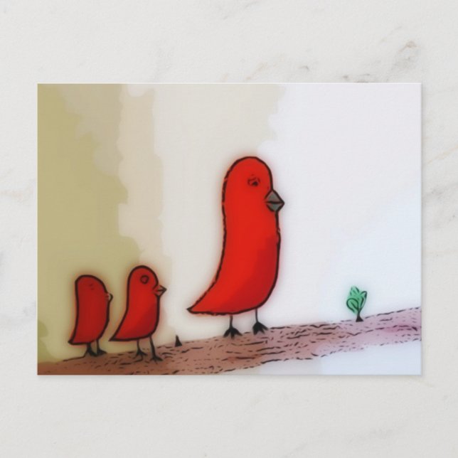 Cartão Postal Pássaro Vermelho com Arte para Bebês (Frente)