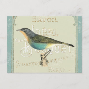 Cartão Postal Pássaro Vintage virado para a esquerda