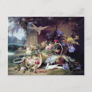 Cartão Postal Pássaros Brancos Pássaros Flores