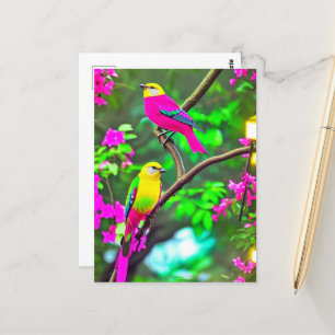 Cartão Postal Pássaros da Fantasia Coloridos