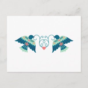 Cartão Postal Pássaros de Amor com Arte Folk