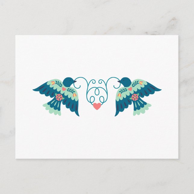Cartão Postal Pássaros de Amor com Arte Folk (Frente)