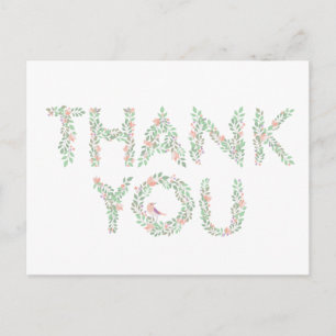 Cartão Postal Pássaros de Amor & Letras Obrigado