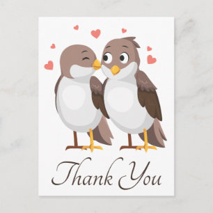 Cartão Postal Pássaros de Casamento Marrom e Branco Agradecendo