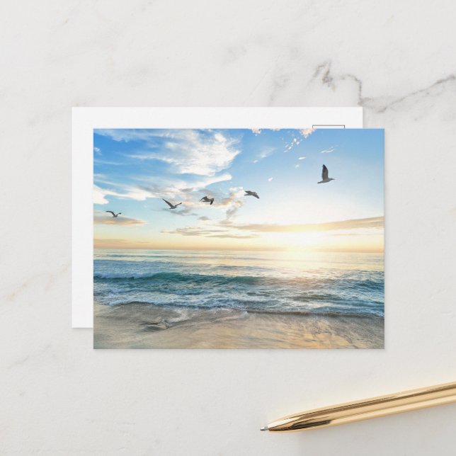 Cartão Postal Pássaros em voo sobre o oceano (Frente/Verso In Situ)