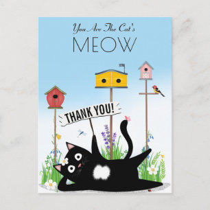 Cartão Postal Pássaros Gatos Jardim Obrigado