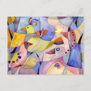 Cartão Postal Pássaros Inspiradores em Aquarela