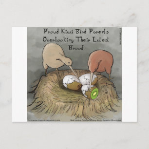 Cartão Postal Pássaros Kiwi Engraçados Cuidando de suas Frutas