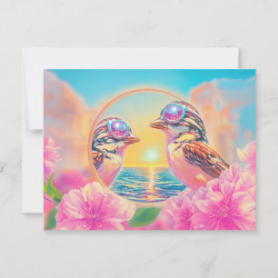 Cartão Postal Pássaros legal com óculos Sunset