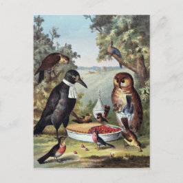 Cartão Postal Pássaros no Piquenique, Pintura, Reprodução,