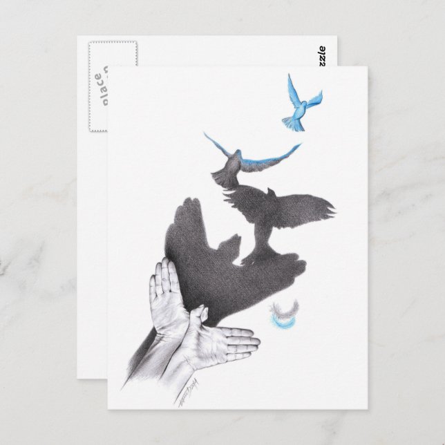 Cartão Postal Pássaros voadores de sombra manual Ilusões Arte su (Frente/Verso)