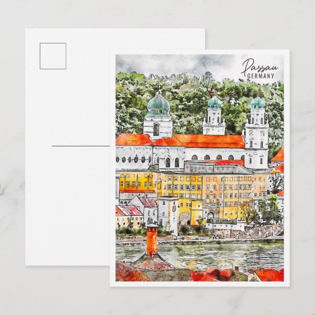 Cartão Postal Passau Alemanha viagens vintage (Frente/Verso)