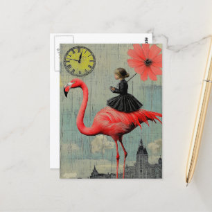 Cartão Postal Passear num Flamingo Rosa