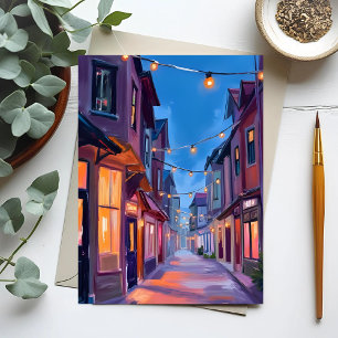 Cartão Postal Passeio à Meia-Noite   Pintura em Aquarela de Rua 