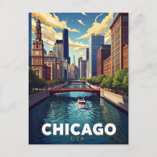Cartão Postal Passeio de Barco pelo Rio Chicago Skyline