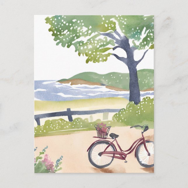 Cartão Postal Passeio de Bicicleta na Ilha | Aquarela de Martha' (Frente)