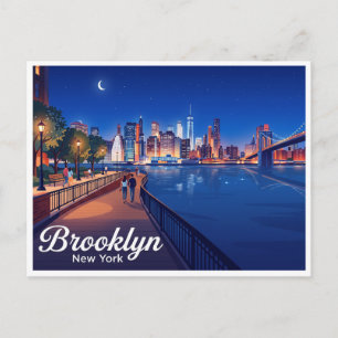 Cartão Postal Passeio de Brooklyn Heights à Noite Nova York