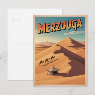 Cartão Postal Passeio de camelo no saara Merzouga retro marrocos