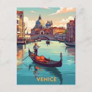 Cartão Postal Passeio de gôndola em Veneza com edifícios históri