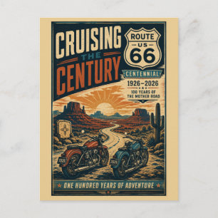 Cartão Postal Passeio de Moto Antiga no Deserto pela Rota 66 Cen