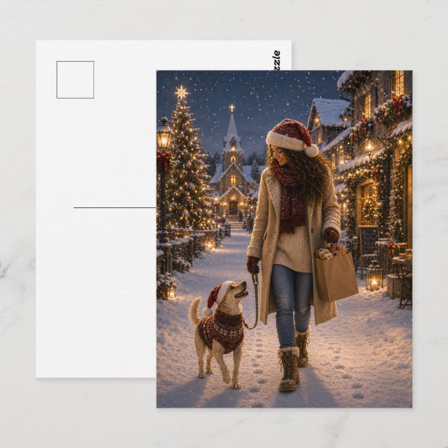 Cartão Postal Passeio de Natal à Noite com Lina (Frente/Verso)