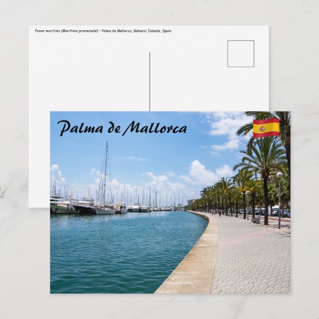 Cartão Postal Passeio marítimo - Palma de Mallorca, Espanha (Frente/Verso)