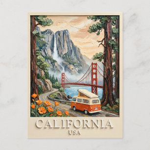 Cartão Postal Passeio pela Califórnia Paisagem Texturizada Vinta