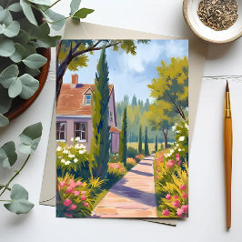 Cartão Postal Passeio pelo Jardim | Pintura a Óleo Caminho Flora