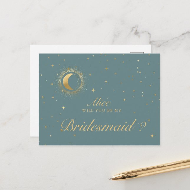 Cartão Postal Pastel Celestial Crescent Moon Bridesmaid (Frente/Verso In Situ)