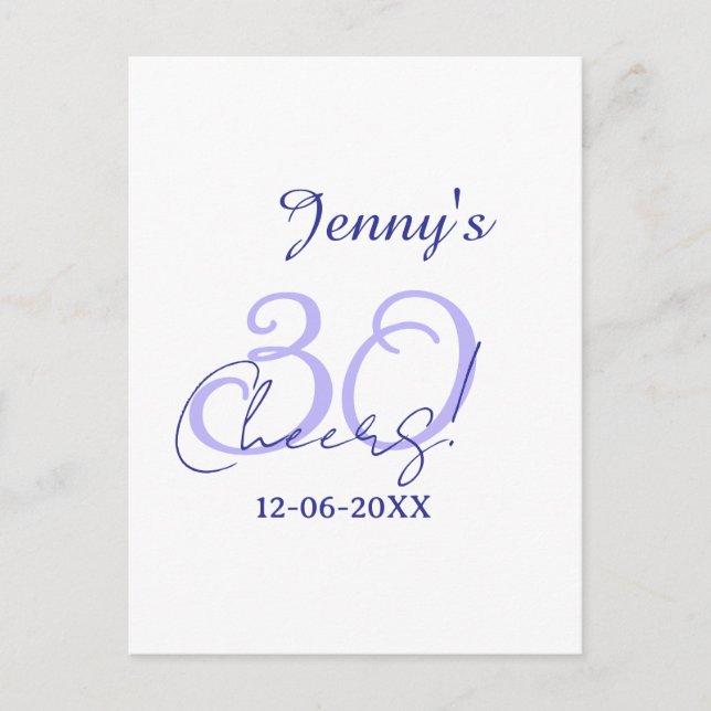 Cartão Postal Pastel cheers 30th birthday purple elegant name da (Frente)