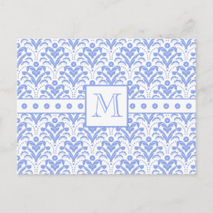Cartão Postal Pastel Cornflower Blue Art Deco Vintage Damask