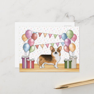 Cartão Postal Pastel de Aniversário do Corgi Pembroke Tricolor d