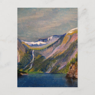 Cartão Postal Pastel de óleo de fiorde norueguês