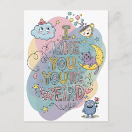 Cartão Postal Pastel Doodle Whimsical Cat Monster