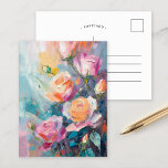 Cartão Postal Pastel Floral Modern Impressionista<br><div class="desc">Uma pintura impressionista moderna de rosas, criada com pinceladas texturizadas em cores pastéis macios. Os delicados tons de rosa, pêssego e azul se misturam harmoniosamente, enquanto as camadas texturizadas adicionam profundidade e dimensão à composição floral. Essa peça serena captura a beleza eterno dos rosas num estilo contemporâneo e expressivo, fazer-a...</div>