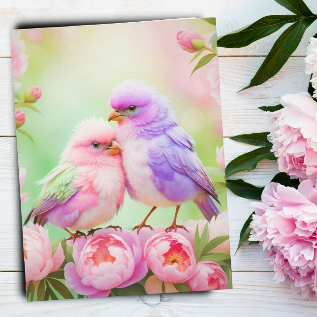 Cartão Postal Pastel Harmony: Fluffy Songbird (Whimsical Nature: Pastel Songbirds Postcard, Perfect for Art and Nature Lovers!)
