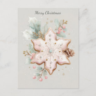 Cartão Postal Pastel Natal Floco de Neve Festivo e Elegante