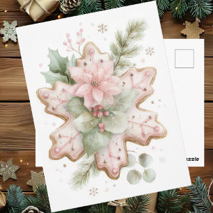 Cartão Postal Pastel Natalino Festivo e Elegante Floco de Neve