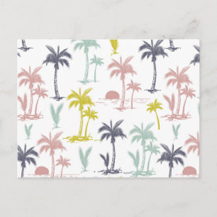 Cartão Postal Pastel Palm Tree by the Beach Pattern