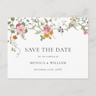 Cartão Postal Pastel Pink Boho Floral Wildflower Save Date (Salv