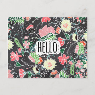 Cartão Postal Pastel pré-ppy flores Olá quadro de tipografia