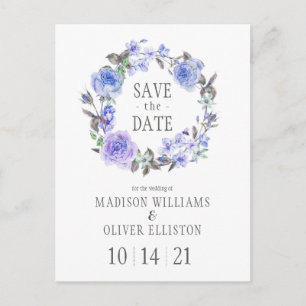 Cartão Postal Pastel Purple Watercolor Floral Salvar a data