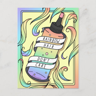 Cartão Postal Pastel Rainbow Hair Não se importa com o desenho d