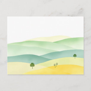 Cartão Postal Pastel Rolling Colinas Watercolor com Verdes Mudad