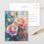 Cartão Postal Pastel Rosa Arte Floral Moderna Abstrato<br><div class="desc">Uma pintura impressionista moderna de rosas, criada com pinceladas texturizadas em cores pastéis macios. Os delicados tons de rosa, pêssego e azul se misturam harmoniosamente, enquanto as camadas texturizadas adicionam profundidade e dimensão à composição floral. Essa peça serena captura a beleza eterno dos rosas num estilo contemporâneo e expressivo, fazer-a...</div>