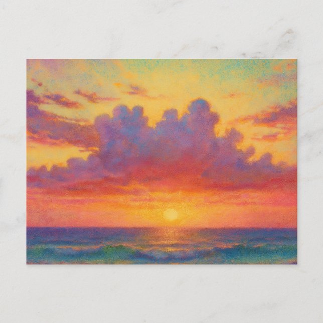 Cartão Postal Pastel Sunset Beach - Painterly Style Seascape  (Frente)